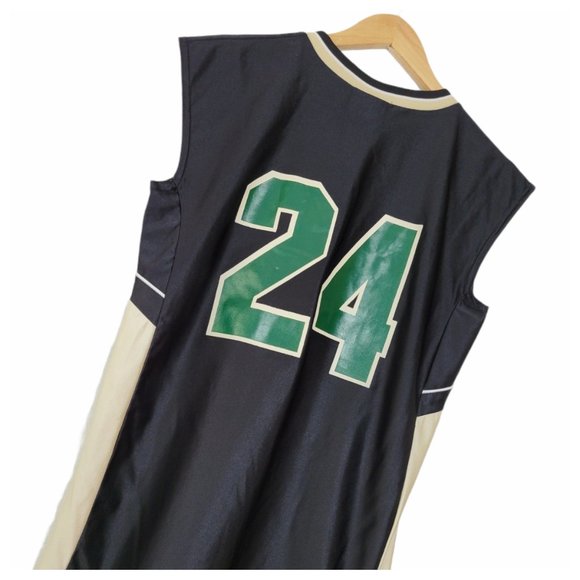 Sleeveless Baskeball Jersey Rogue River Number 24 Black Green and Golden Tan - Picture 6 of 11